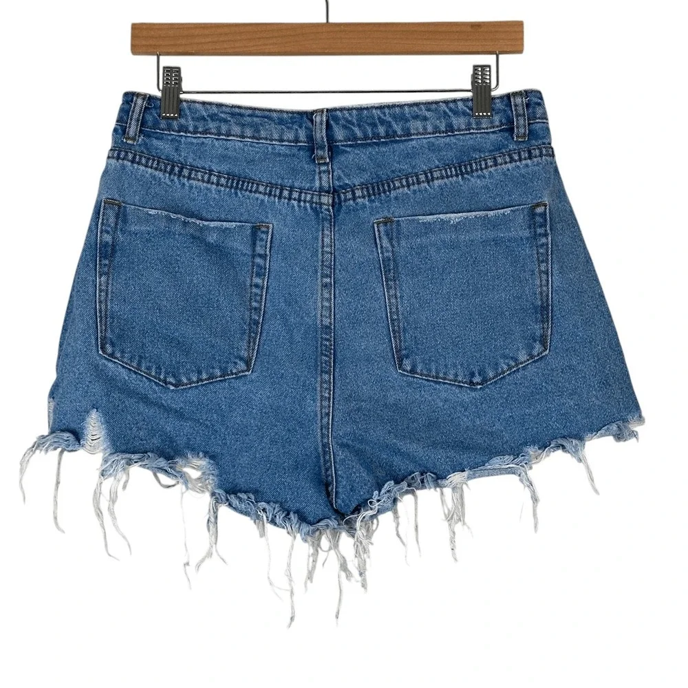 Signature 8 Distressed Frayed Denim Jean Shorts Blue Edgy Ripped Size L